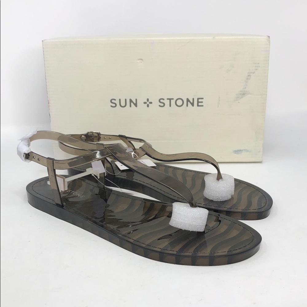 Sun + Stone Black Jelly Kristi 2 T-Strap Flat Women’s Sandals - Size 11